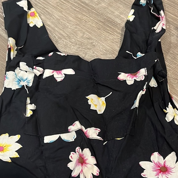 NEW TRUE VINTAGE 90's DEADSTOCK KIDS Floral Printed Fabric Black Overalls - Picture 2 of 3
